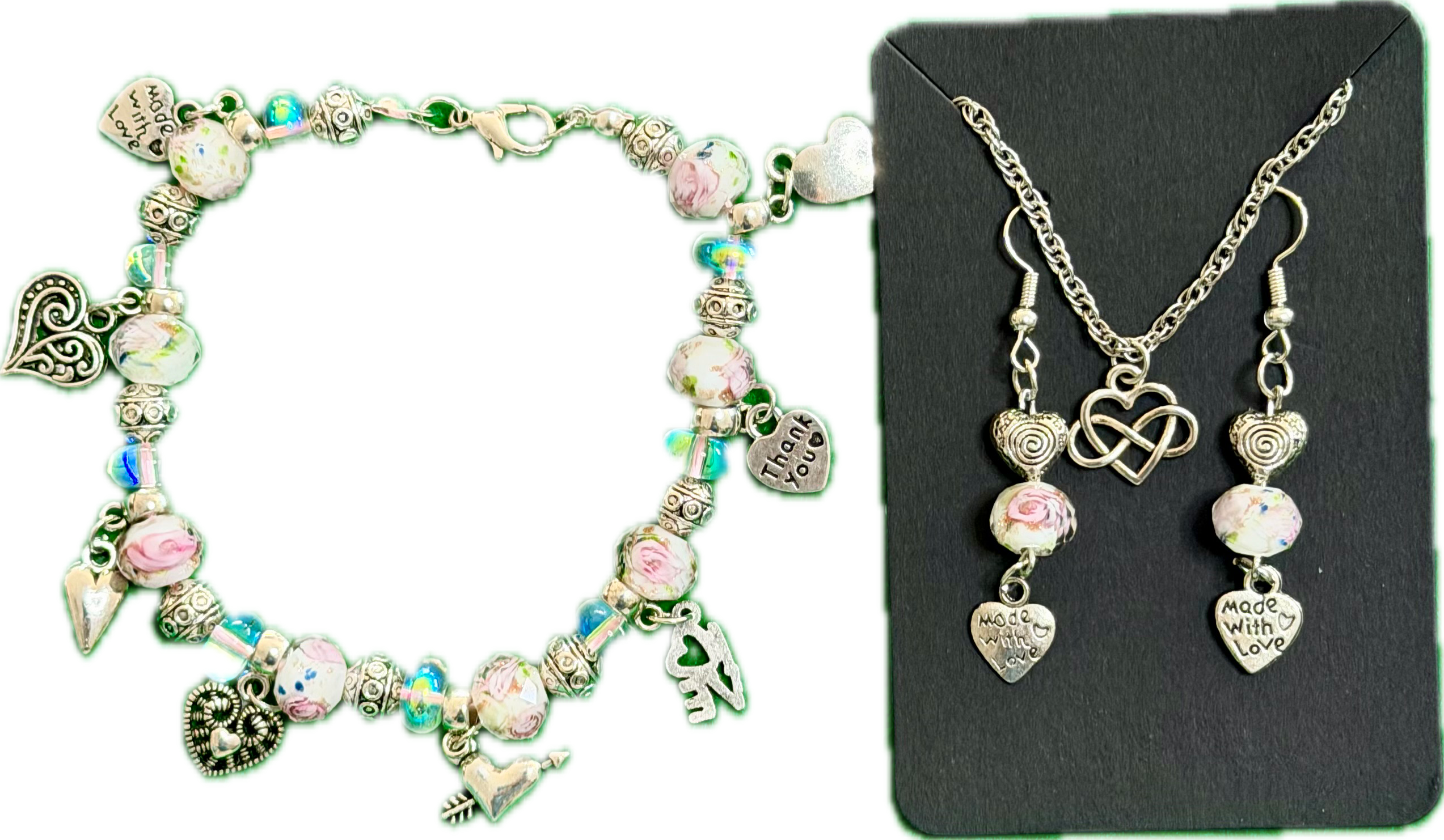 Heart Charm Necklace and Earring - Matching Pair